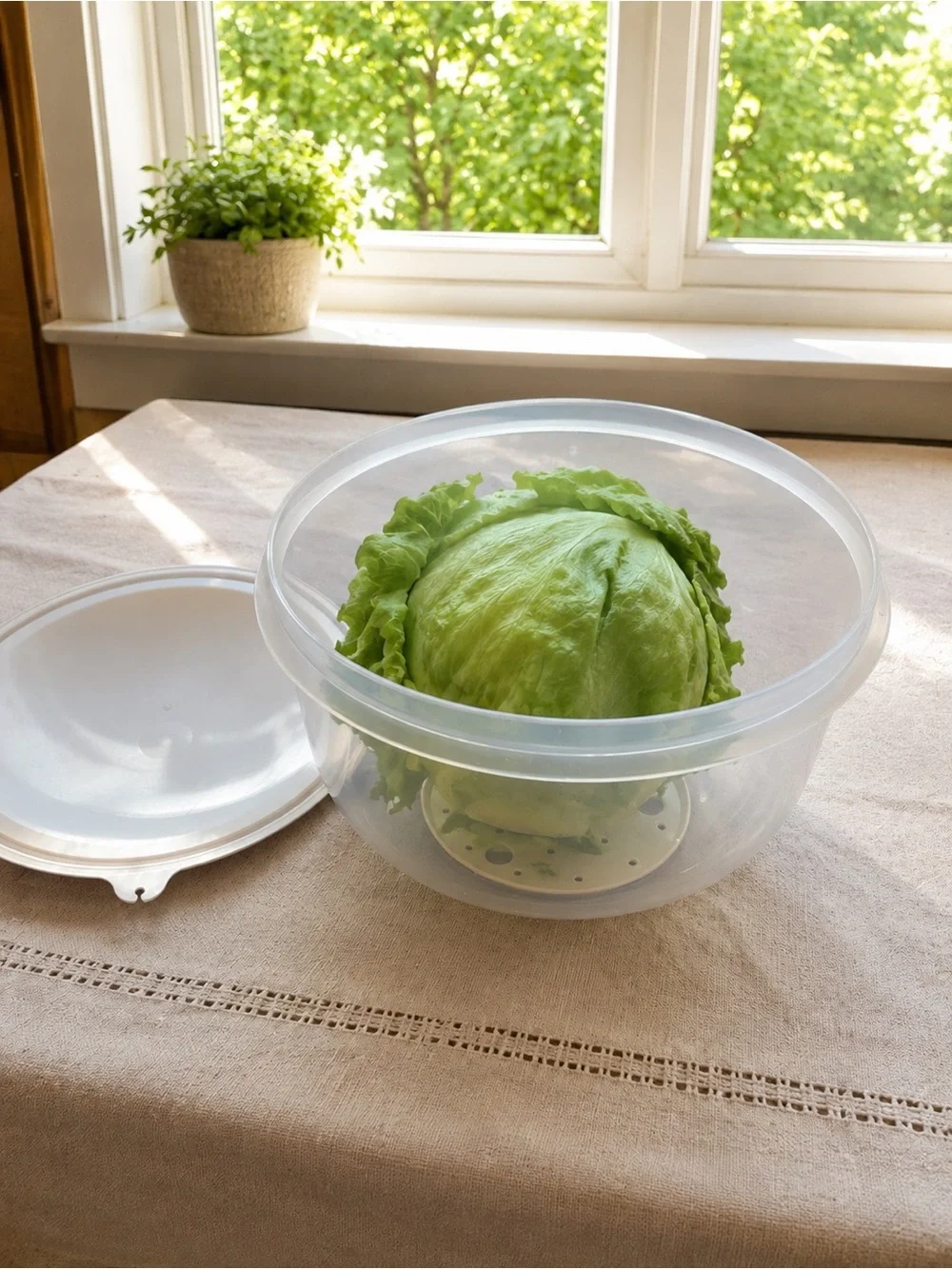 NEW Tupperware Crisp-it Lettuce Keeper 1424 Sheer Bowl White Lid & Spike